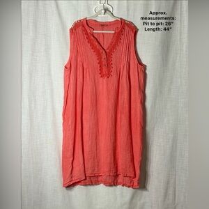 Alessia Pacini Coral Linen Sleeveless Tunic Dress‎ Lace Trim Made in Italy